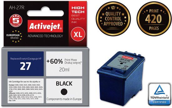 ActiveJet AH-27R Premium Zwart Inktcartridge (alternatief voor HP 27)