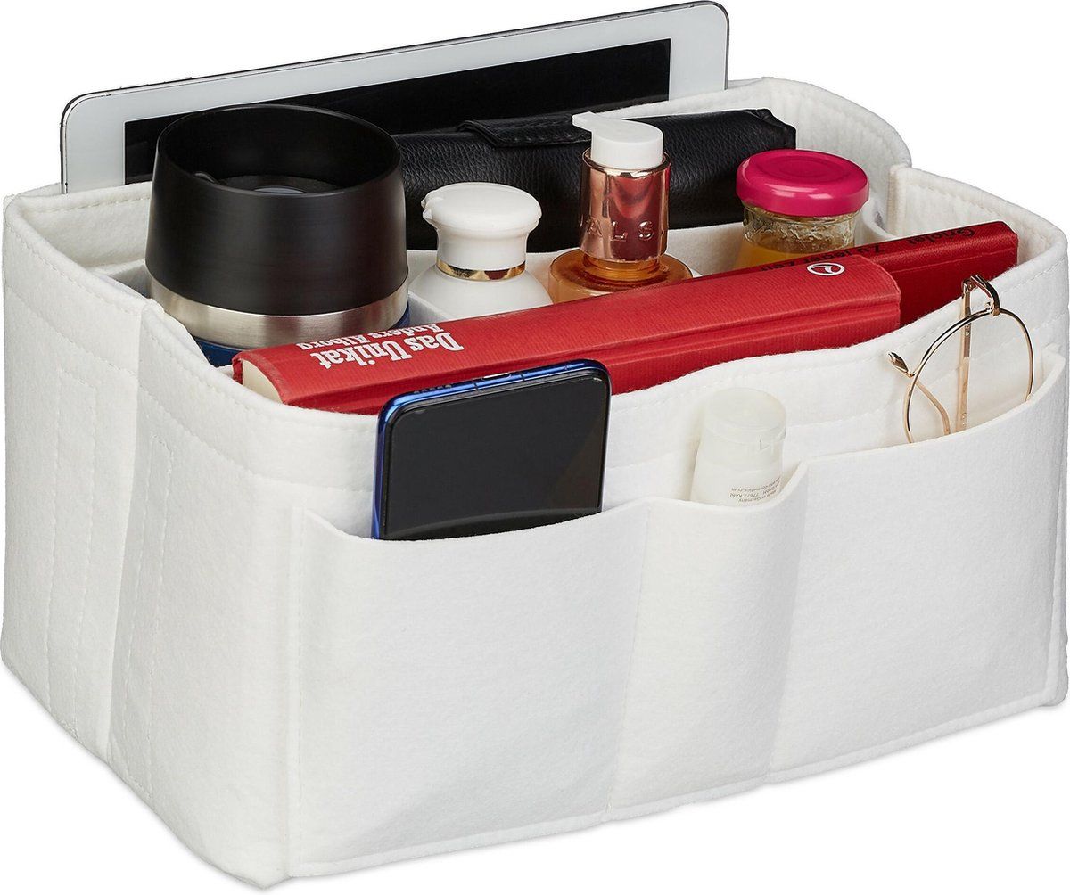 Relaxdays Tas Organizer Vilt - Bag in Bag Wit - Handtas Organizer - Vilten Bag Organizer