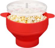 Kinvara Popcorn maker - rood - siliconen - met deksel - magnetronbak - inklapbaar