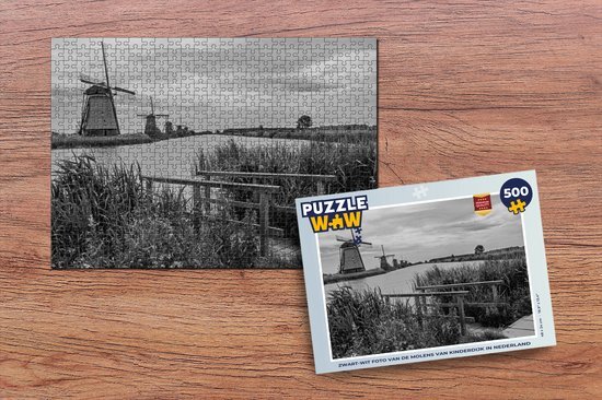 MuchoWow Puzzel Molen - Nederland - Zwart - Wit - Legpuzzel - Puzzel 500 stukjes