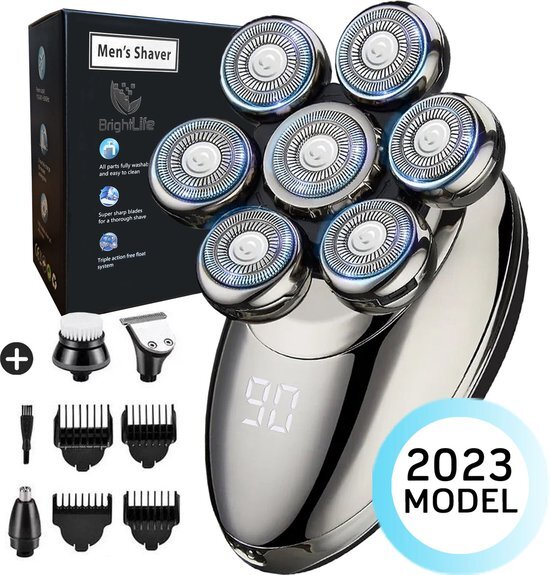 BrightLife Skull Shaver - Head Shaver - Scheerapparaat voor mannen - Tondeuse - Nieuwste generatie trimmer - Draadloos - Nat en Droog - Hoofd Kaal Scheren 5 opzetstukken