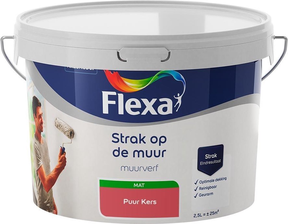 FLEXA - Strak op de muur - Muurverf - Mengcollectie - Puur Kers - 2,5 liter