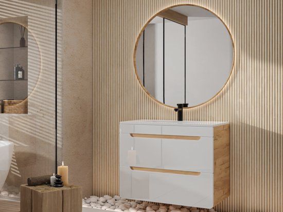 Merkloos Hangwastafel naturel en wit - 80 cm - ARUBA