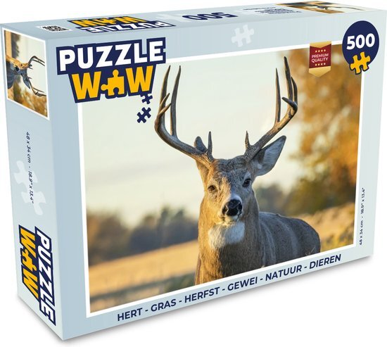 MuchoWow Puzzel Hert - Gras - Herfst - Gewei - Natuur - Dieren - Legpuzzel - Puzzel 500 stukjes - Sinterklaas cadeautjes - Sinterklaas voor grote kinderen