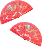 Merkloos / Sans marque Tai Chi waaier draak - 2x stuks - rood - polyester - verkoeling in de zomer