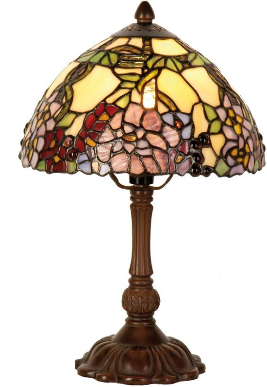 LumiLamp Tiffany Tafellamp Ø 22x32 cm Geel Groen Glas Bloemen Tiffany Bureaulamp