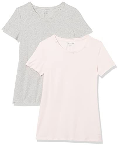 Amazon Essentials Women's Short-Sleeve Crewneck T-Shirt - 2-Pack - Light Grey/Light Pink - XL