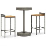 Barset de jardin 3 pièces poly rotin et acacia massif gris