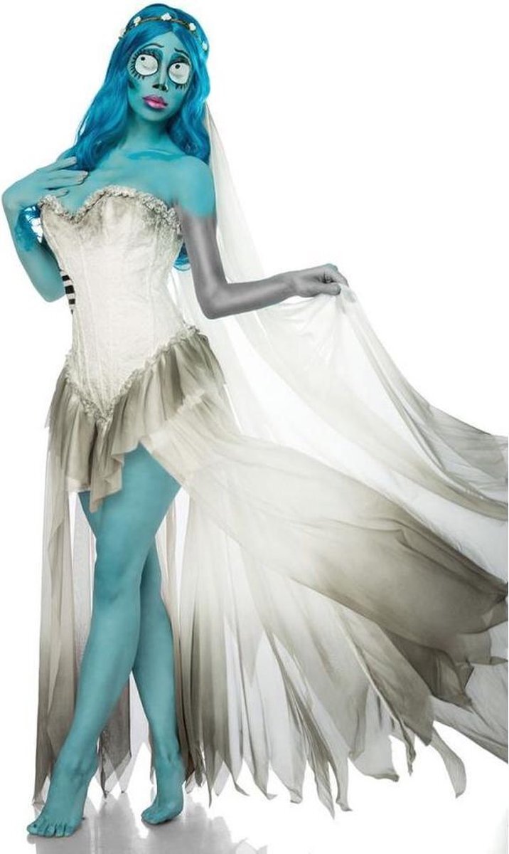 Mask Paradise Kostuum -L- Skeleton Bride Wit/Blauw