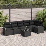 vidaXL Tuinbank Set met Kussen Zwart Poly Rattan