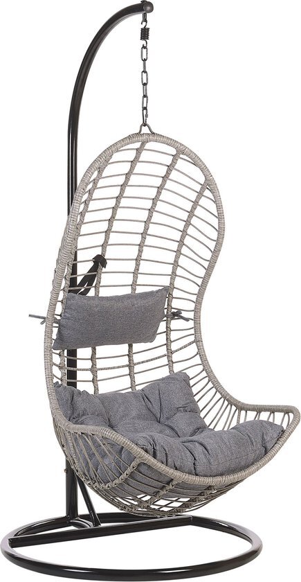 Beliani Hangstoel met standaard rotan grijs/zwart PINETO