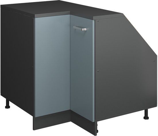 Vicco R-Line Hoekkeukenkast voor schuine wand – 75.6 cm met 1 deur, kastromp 60 cm diepte Blauw-grijs