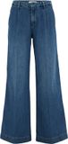 WE Fashion Dames wide leg jeans met bandplooi - Loose Fit - Katoen - Donkerblauw - W32