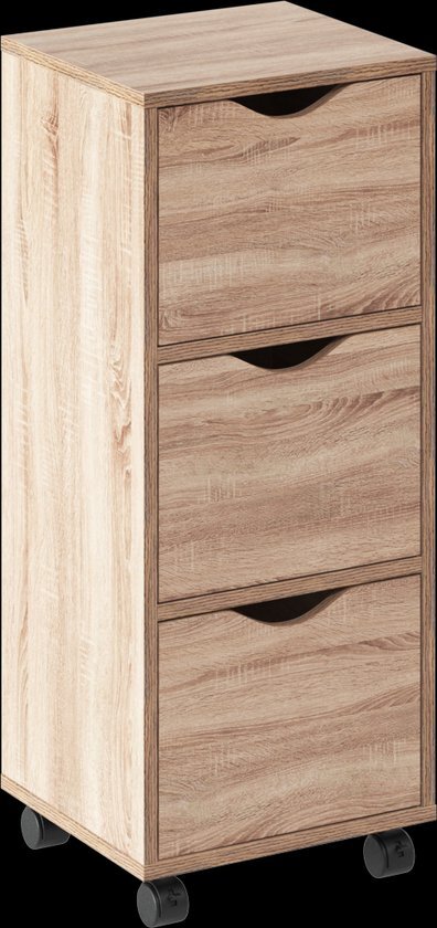 5Five Kast met 3 lades op wielen - 33x30x81cm - Natuurlijk houteffect - Bruin