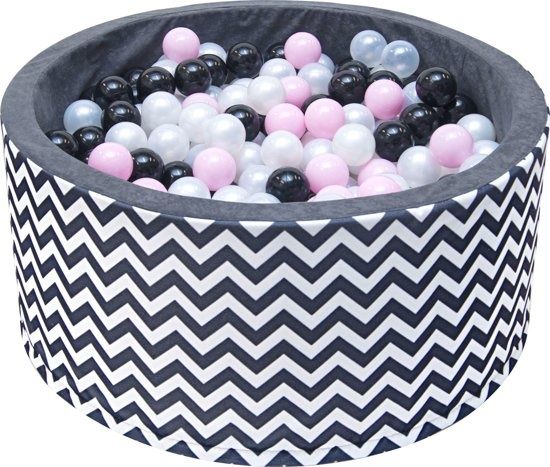 Viking Choice Ballenbak - 90 x 40 cm - Roze, Wit, Grijs, Zwart Zebrapatroon - 200 ballen Ø 7 cm - Unisex