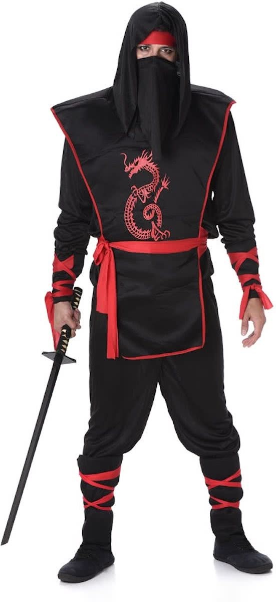 Generik Shinobi Ninja Kostuum Zwart/Rood Heren - Maat L