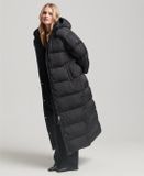 Superdry Maxi Pufferjas met Capuchon Dames Zwart