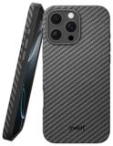 NEKIT Fiber Pro Hoesje Geschikt voor Apple iPhone 16 Pro Max - Compatibel met MagSafe en Qi2 - High-Tech Kevlar en TPU - Back Cover Dun - Grijs/Zwart