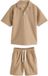 Next Jongens Set van getextureerd poloshirt met korte mouwen en short - Bruin
