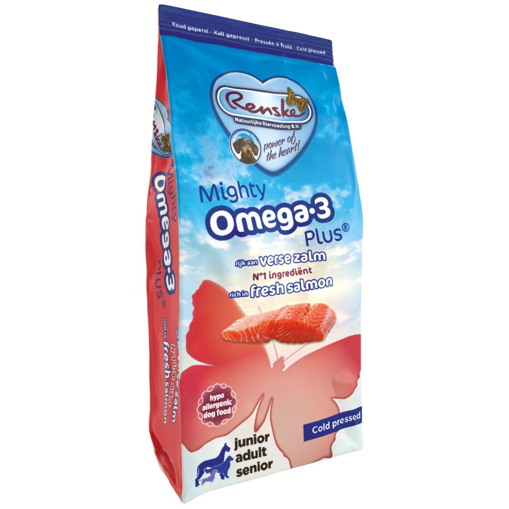 Renske Mighty Omega Plus Geperst Hondenvoer Zalm 3 kg - 4 stuks