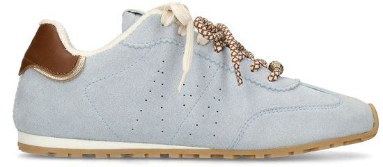 Manfield - Dames - Blauwe suède sneakers met dubbele vetersluiting - Maat 40