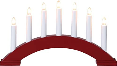 EGLO Lichtboog Kerstmis met 7 kaarsen, raamkandelaar gebogen van hout in rood, lichtboog met kabel, kerstverlichting raam, E10-fitting, warm wit, 410446