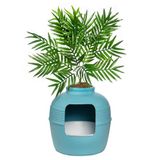 Good Pet Stuff Verborgen kattenbakbehuizing met kunstplant, decoratieve ronde plantenbak, verwijderbare lade, houtskoolfilter, geurcontrole, gemakkelijk schoon te maken, Made in USA, Essentials Kit