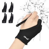 OTraki Set van 4 elastische tekenhandschoenen voor rechtshandigen linkshandigen, kunstenaarshandschoenen, anti-fouling handschoenen met twee vingers voor het tekenen, grafische tablet en Pad Pro (8,5