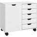 Armoire de bureau 5 tiroirs avec étagère ajustable, support imprimante et roulettes, meuble de rangement blanc 78x40x66,5 cm