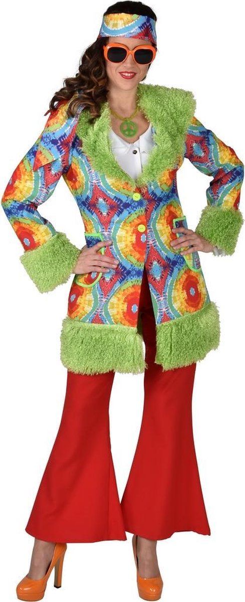 Magic by freddy Hippie Kostuum | Kikker Bont Hippie Batik Jas Vrouw | Medium | Carnaval kostuum | Verkleedkleding
