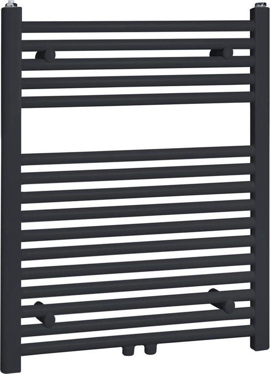 Designradiator Rall 9011 - 77x60cm - 445 Watt - Mat Zwart - Middenonderaansluiting
