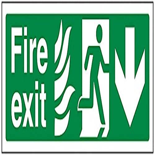 V Safety VSafety NHS Fire Exit Pijl-omlaag bord - 300mm x 100mm - Zelfklevende Vinyl