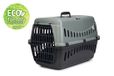 Beeztees Gipsy eco reismand kat - transportbox kat/klein huisdier - afneembare bovenkant groen/zwart - l - 58x38x38 cm