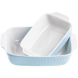 MÄSER 931135 Serie Kitchen Time, rechthoekige ovenvormen in set van 2, vierkante ovenvormen, ideaal voor lasagne, kras- en snijbestendig, keramiek, 33 x 24 x 8 cm / 25,5 x 16 x 7 cm, blauw