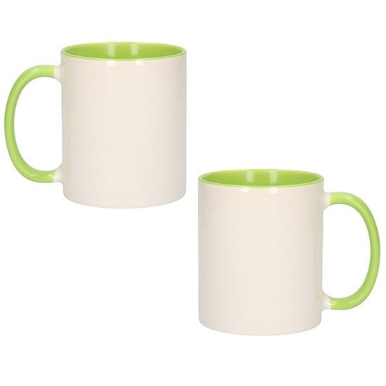 Shoppartners 2x Wit met groene blanco mokken / bekers - onbedrukte koffiemok