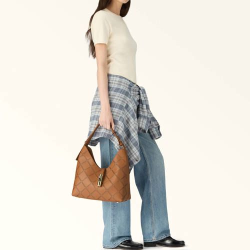 Furla leren schoudertas Goccia M cognac
