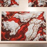 MarbLELIZED - Amerikaanse placemats, wasbaar, stoffen placemat met rood marmereffect, set van 6 (30 x 45 cm)