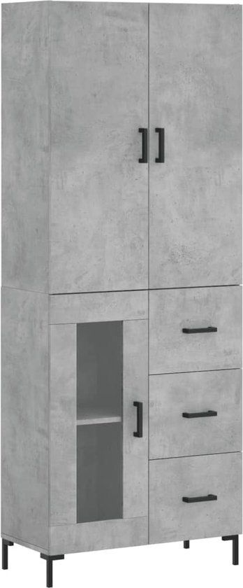 vidaXL Hoge kast Betongrijs 69,5x34x180 cm Bewerkt hout
