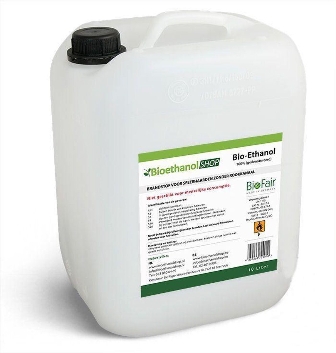 Bioethanolshop 10 Liter Bioethanol 100% bio ethanol biobrandstof in Jerrycan