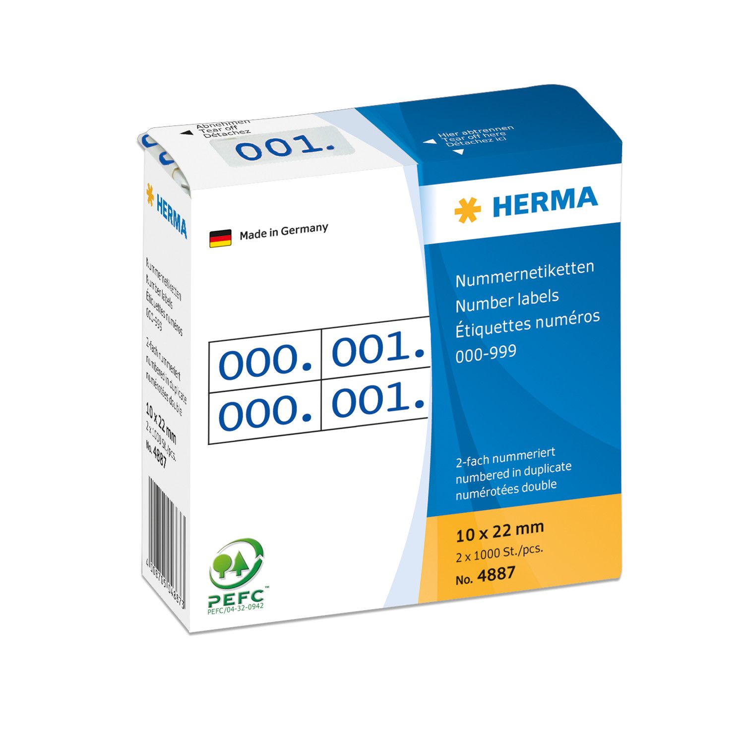 Blue Number Labels 0-999 - Self-Adhesive - 10x22 mm - 175 Labels