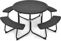 COAST™ Table de pique-nique avec 4 bancs - Ronde - 8 personnes - Noir