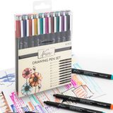 Nassau Fine Art Fineliners Gekleurd 10pcs - Bullet Journal Pennen Voor Volwassenen 9 Fineliners en 1 Zwarte Brush Pen