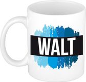 Bellatio Decorations Walt naam cadeau koffie mok - beker - met blauw verfstrepen - Cadeau collega - vaderdag - verjaardag - meester - coach - 300 ml - wit
