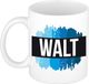 Bellatio Decorations Walt naam cadeau koffie mok - beker - met blauw verfstrepen - Cadeau collega - vaderdag - verjaardag - meester - coach - 300 ml - wit