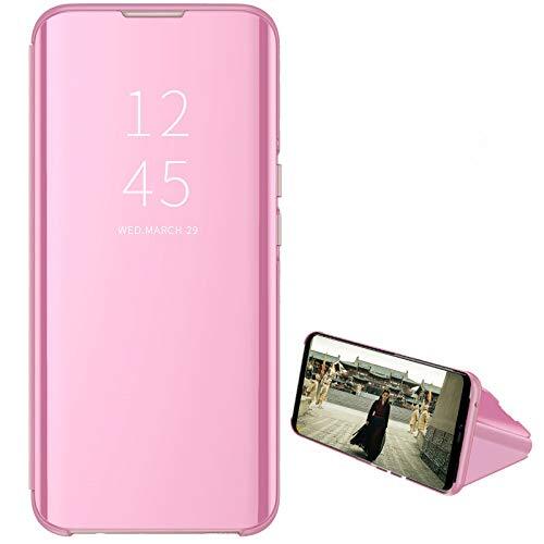 Hülle Hülle® Spiegel Plating Clear View Stand Functie Flip Case Compatibel voor Samsung Galaxy M52 5G (Rose Gold)