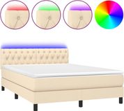 vidaXL Boxspringbed met matras en LED-verlichting, crème kleur, 140x190 cm, gestoffeerd
