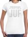Bellatio Decorations Glitter Super Juf t-shirt wit met steentjes/ rhinestones voor dames - Lerares cadeau shirts - Glitter kleding/foute party outfit XL