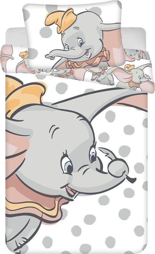 Disney Dumbo Baby Dekbedovertrek Dots - 100x135 cm + 40x60 cm - Katoen - Ledikant - Wit