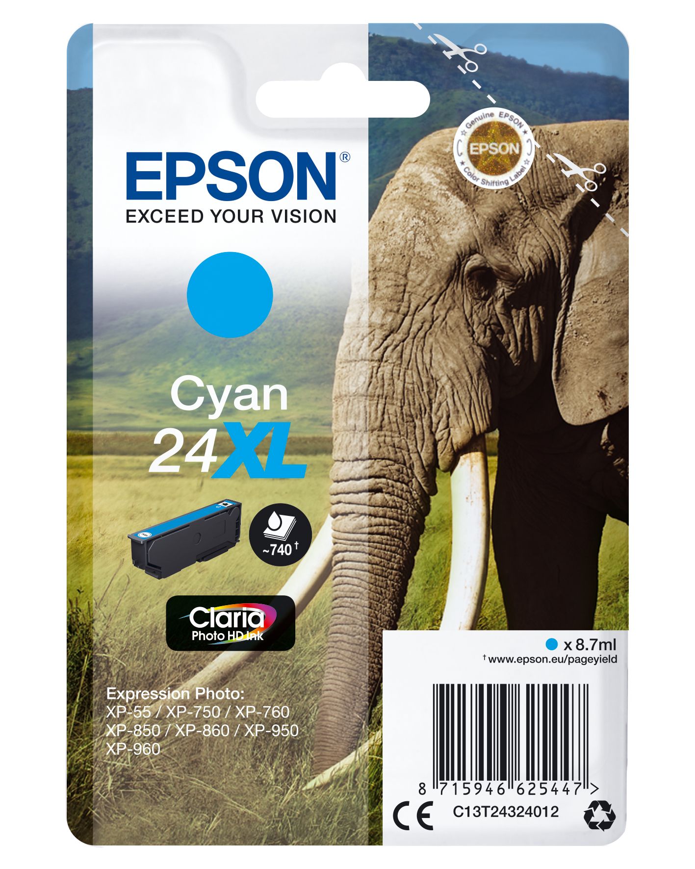 Epson Singlepack Cyan 24XL Claria Photo HD Ink