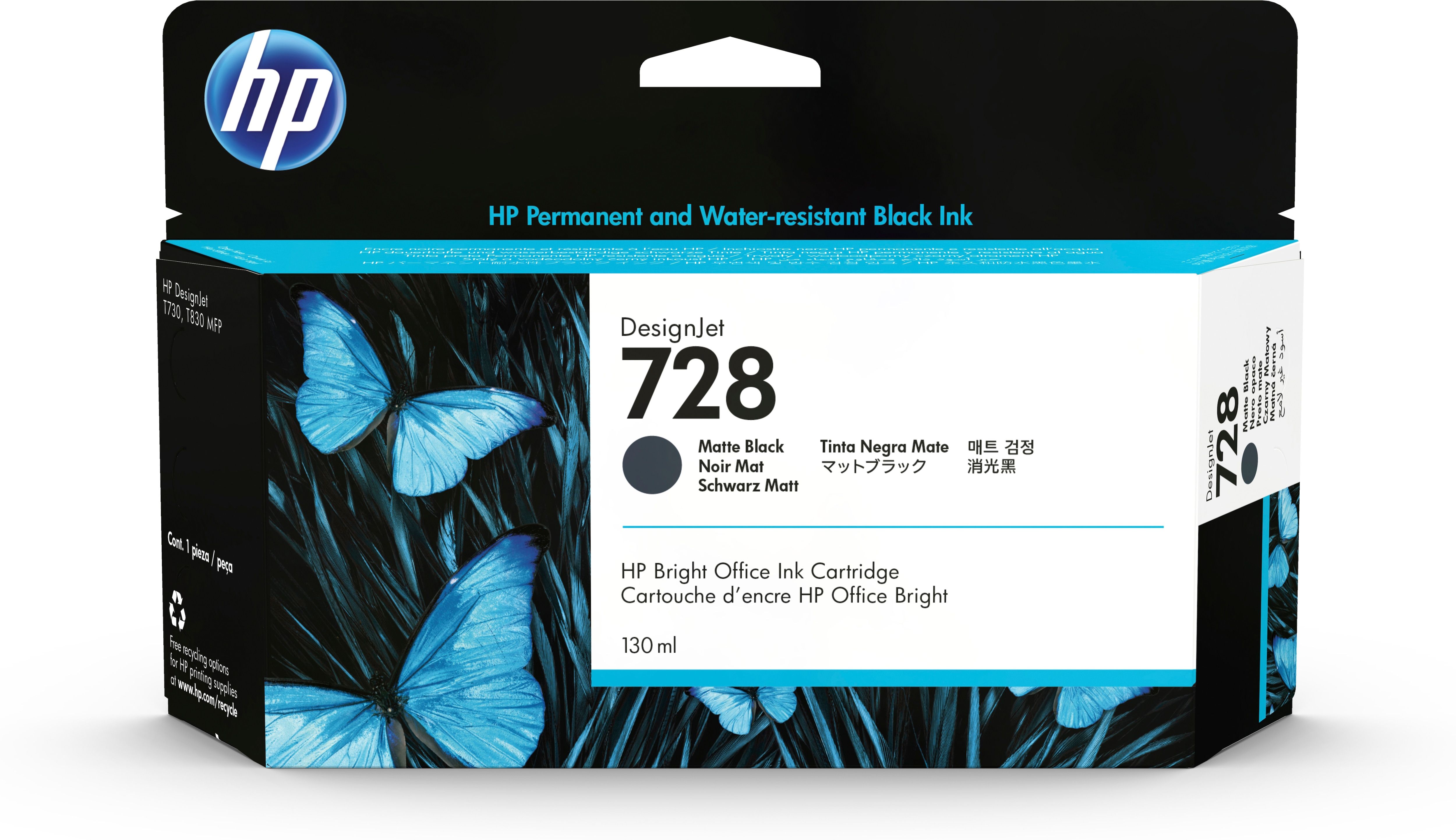 HP 728 DesignJet matzwarte inktcartridge - 130 ml - 3WX25A